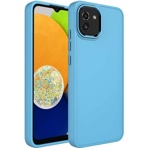 ZORE Galaxy A03 Kılıf Metal Çerçeve ve Buton Tasarımlı Silikon  Luna Kapak-Sierra MAVI-8680436633014-