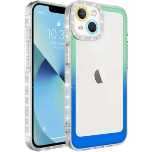 ZORE Apple iPhone 14 Plus Kılıf Simli ve Renk Geçiş Tasarımlı Lens Korumalı  Park Kapak-Yeşil-Mavi-86