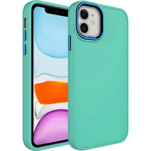 ZORE Apple iPhone 11 Kılıf Metal Çerçeve ve Buton Tasarımlı Silikon  Luna Kapak-Mavi AÇIK-86804366493