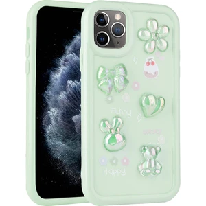 Apple iPhone 11 Pro Max Kılıf Kabartma Figürlü Parlak Zore Toys Silikon Kapak-Açık YEŞIL-86804367347