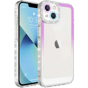 ZORE Apple iPhone 14 Uyumlu Simli ve Renk Geçiş Tasarımlı Lens Korumalı  Park KAPAK-MOR-BEYAZ-8680436620250
