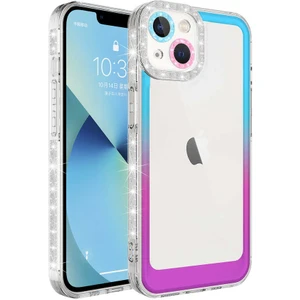 ZORE Apple iPhone 14 Plus Uyumlu Simli ve Renk Geçiş Tasarımlı Lens Korumalı  Park KAPAK-MAVI-MOR-868043662