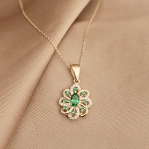 Mold Jewel Oval Taşlı Vintage Kolye (925 Gümüş)