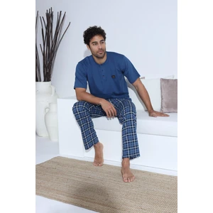 Erkek 70034 Kısa Kol Yaka Düğmeli Pijama Takımı Mavi