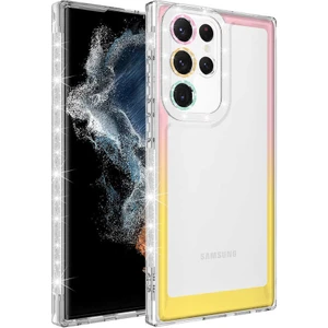 ZORE Galaxy S22 Ultra Kılıf Simli ve Renk Geçiş Tasarımlı Lens Korumalı  Park KAPAK-PEMBE-SARI-868043