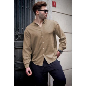 Camel Uzun Kollu Oversize Erkek Gömlek 6735
