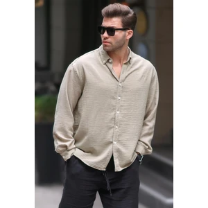 Camel Uzun Kollu Oversize Erkek Gömlek 6735