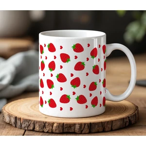BB Design Çilek Tasarımlı Beyaz Seramik Baskılı Kupa Bardak 330 ml