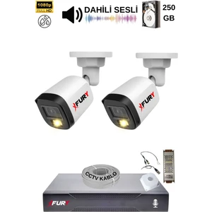 2 Kamera Sesli Gece Renkli Güvenlik Kamerası Full Hd-Su Geçirmez Güvenlik Kamerası Seti 250GB