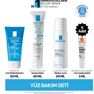 La Roche-Posay Güneş Bakım Seti: Effaclar Duo+ M & Yüz Temizleme Jeli& Termal Su& Age Correct Güneş Kremi
