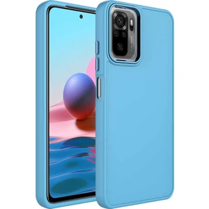 ZORE Xiaomi Redmi Note 10 Kılıf Metal Çerçeve ve Buton Tasarımlı Silikon  Luna Kapak-Sierra MAVI-8680