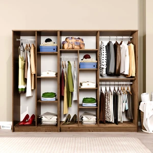 Kardelen Serisi Atlantik Çam 6 Kapaklı 9 Raflı 220  cm  Elbise Dolabı- Gardırop Seti