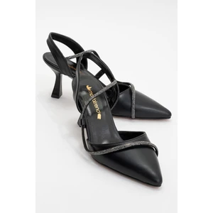 Kadın Taşlı Biyeli Topuklu Ayakkabı Siyah Cilt