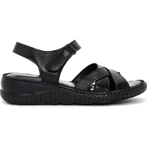 Kadın Siyah Bilekten Bantlı Deri Comfort Sandalet 25SFD320618
