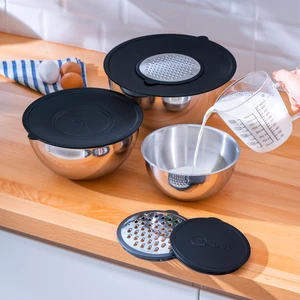 Karat Çelik 9 Parça Rendeli Karıştırma Kabı - 16/20/24 cm