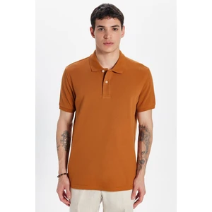 Erkek Slim Fit Dar Kesim %100 Pamuk Kahverengi Polo Yaka Tişört