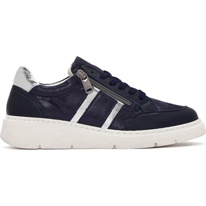 Kadın Lacivert Bağcıklı Kalın Tabanlı Deri Sneaker 25SFD371814