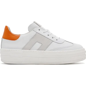 Kadın Beyaz Bağcıklı Kalın Tabanlı Deri Sneaker 25SFD371718