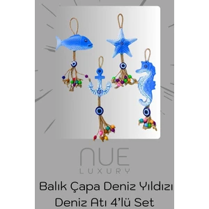 Balık Çapa Deniz Yıldızı Deniz Atı 4’lü Set , Nazar Boncuklu Dekoratif Duvar Süsü