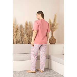 %100 Pamuk Çiçek Desenli Büyük Beden Kısa Kol Kadın Pijama Takımı