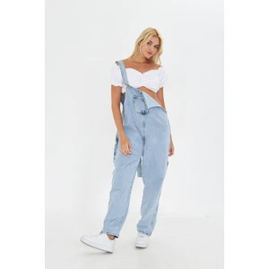 Mavi  Ayarlanabilir Askılı Cepli Oversize Kesim Denim Salopet