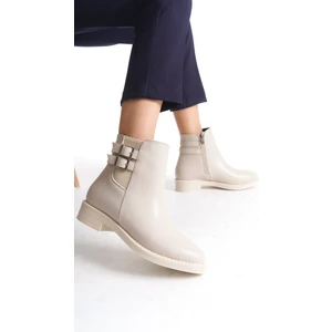 Alçak Taban Yandan Lastik ve Fermuarlı Çift Toka Detaylı Kadın Bot Bootie