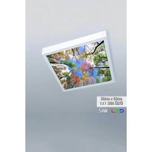 Gökyüzü Panel 1 x 1-TEKLI-60 x 60-TAVANA Yapışık LED PANEL-54W-SIVA Üstü Led-Kolay Montaj-Sonbahar-- LED