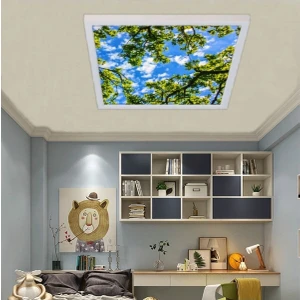 Gökyüzü Panel Salon Avize- 60WATT - 60 x 60 -Led Aydınlatma-Tavana Yapışık-Kolay Montaj Avize- Beyaz Çerçeve