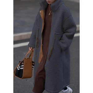 Peluş Beli Bağcıklı Kışlık Kadın Fermuarlı Tüylü Ceket