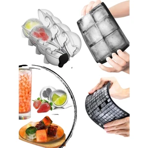 3'lü Buz Kalıbı Seti, Mini-Xl-Küre Buz Kalıbı, Soğuk Içecek Kokteyl Buz Kalıbı Buzluk
