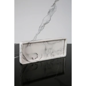 Mermer Desenli Dekoratif Sunum Tepsisi Tabağı Beton Sunumluk 10X25 cm Siyah Beyaz