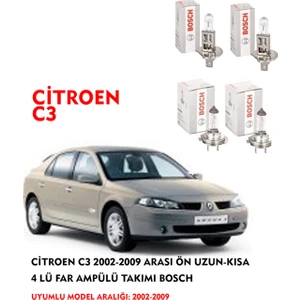 Citroen C3 2002-2009 Arası Ön Uzun-Kısa 4 Lü Far Ampülü Takımı (Sarı Renk)