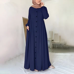 Keten Günlük Yazlık Tam Boy Tesettür Kadın Elbise LN391LACIVERT8