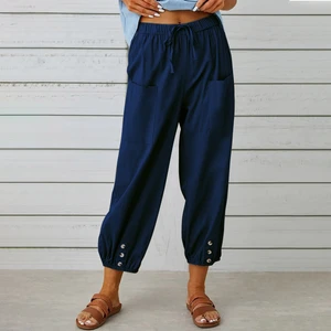 Barbora Keten Günlük Pantolon Beli Lastikli Bağcıklı LN15LACIVERT8