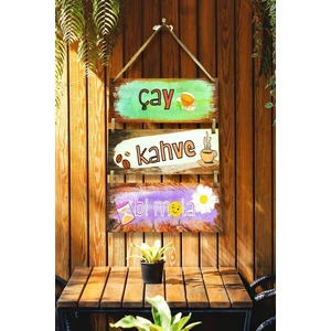 Çay Kahve Mola 3'lü Ipli Mdf Tablo Seti, Ev, Mutfak Cafe, Restoran Ahşap Duvar Süslemesi