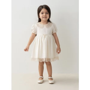 3-24 Ay Bebe Yaka Kısa Kollu Dantel Detaylı Kız Bebek Elbise  My 4264