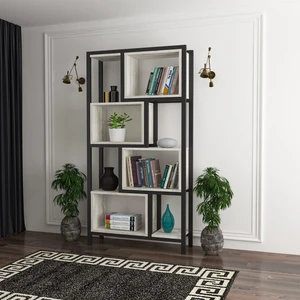 Oykotra Serisi Kitaplık 4 Büyük Raflı 80  cm  Ceviz Desen Siyah Metal Ayak Kitaplık