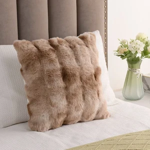 Bubble Tavşan Tüyü, Çift Taraflı, Gizli Fermuarlı Pofuduk Kırlent Kılıfı 40x40 Eskitme Camel