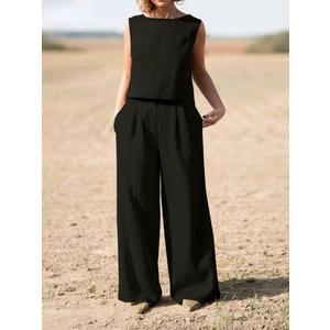 Keten Günlük Rahat  Kolsuz  Alt Üst Kadın Takım