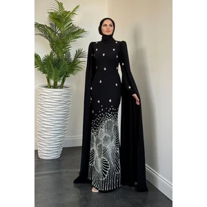 Farah Kolları Pelerinli Abiye Siyah