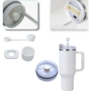 Quencher ve Yeni Nesil Pipetli Termos Uyumlu 3 Parça Sızdırmaz Koruyucu Aksesuar Beyaz Silikon Set