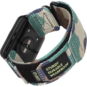 Huawei Watch Fit 2 Uyumlu Premium Cırtlı Bant Kordon Kamufaj Yeşil