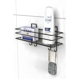 Yapışkanlı Kancalı Banyo Rafı Mat Siyah Banyo Şampuanlık Duşakabin Duş Askısı
