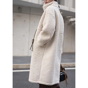 Peluş Beli Bağcıklı Kışlık Kadın Fermuarlı Tüylü Ceket