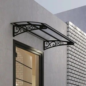 Pratik Metal Sundurma (120x100) Lale Serisi Kapı Üstü Sundurma Koruma Gölgelik (Siyah - Şeffaf)