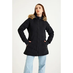 Kışlık Eldivenli Kapüşonlu Kürklü Kadın Şişme Mont
