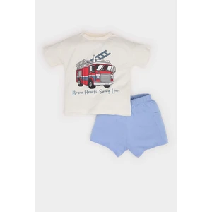 Erkek Bebek 2'li Takım Araç Baskılı Kısa Kollu Tişört Beli Lastikli Şort