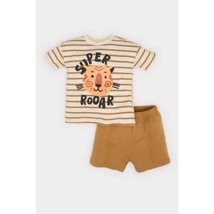 Erkek Bebek 2'li Takım Çizgili Baskılı Kısa Kollu Tişört Şort E8730A525SM