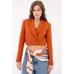 Kiremit Kruvaze Crop Blazer Ceket