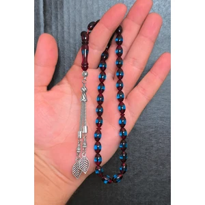 Silvera Telkari Erkek Sürmeli Toz Kehribar Tesbih Bordo Mavi BT015